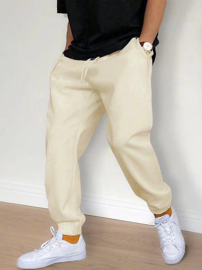 Men's Casual Pants Sweatpants Spring Autumn Fleece Sports Pants Solid Color Gym Trousers Running Workout Jogging Long Pants
