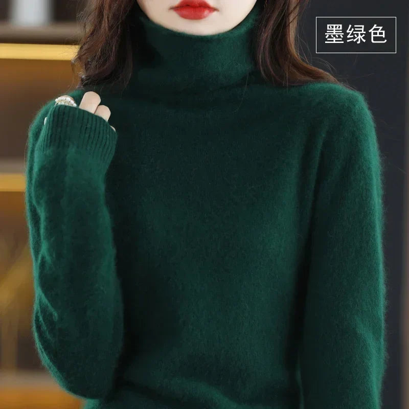 WinvyNee Women Clothing Mink Cashmere Sweater Half High Collar Solid Tops Outerwears 2024 Knitted Oversized Pullover A1248005