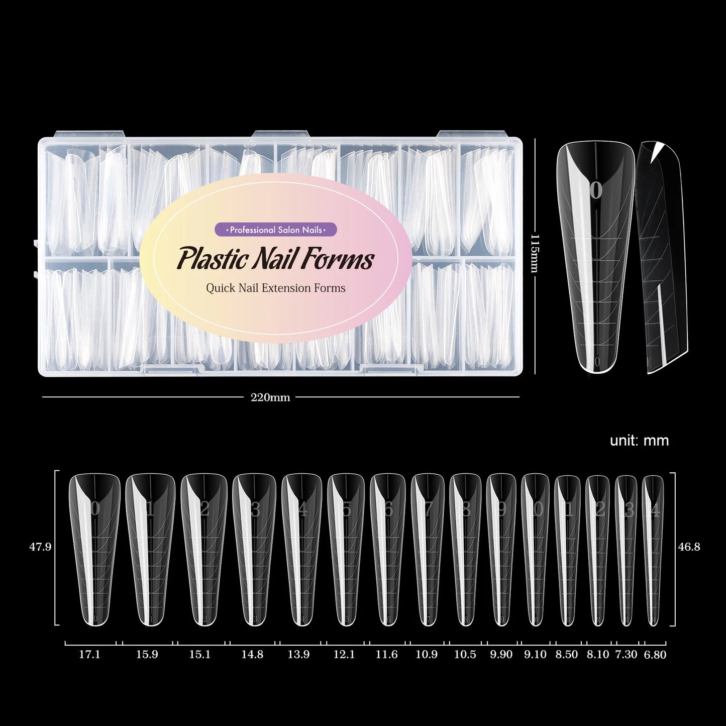 MOWOT New Square Dual Nail Form Extension False Nail Tips Quick Building Gel Molds Full Cover Large Size Acrylic Nail Top Forms