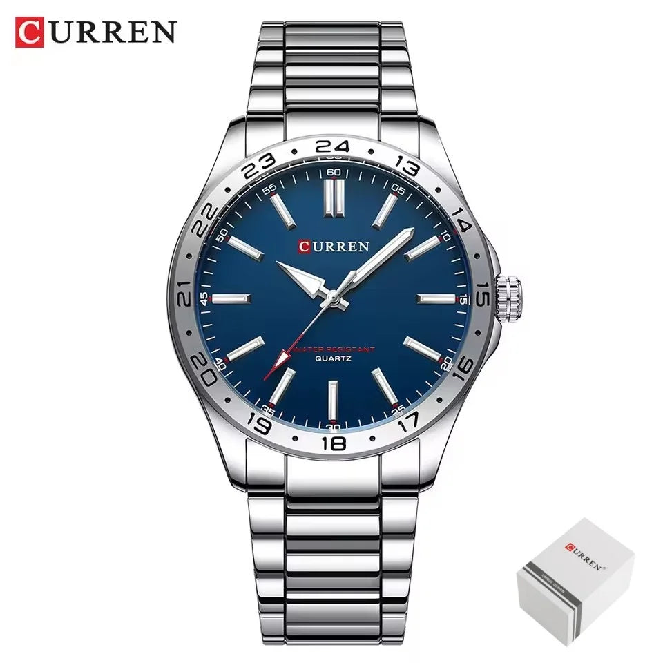 CURREN 8452 Men Quartz Watch Simple Fashion Leisure Business Clock Black Silvery Stainless Steel Strap Wristwatch for Male
