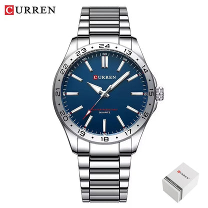 CURREN 8452 Men Quartz Watch Simple Fashion Leisure Business Clock Black Silvery Stainless Steel Strap Wristwatch for Male