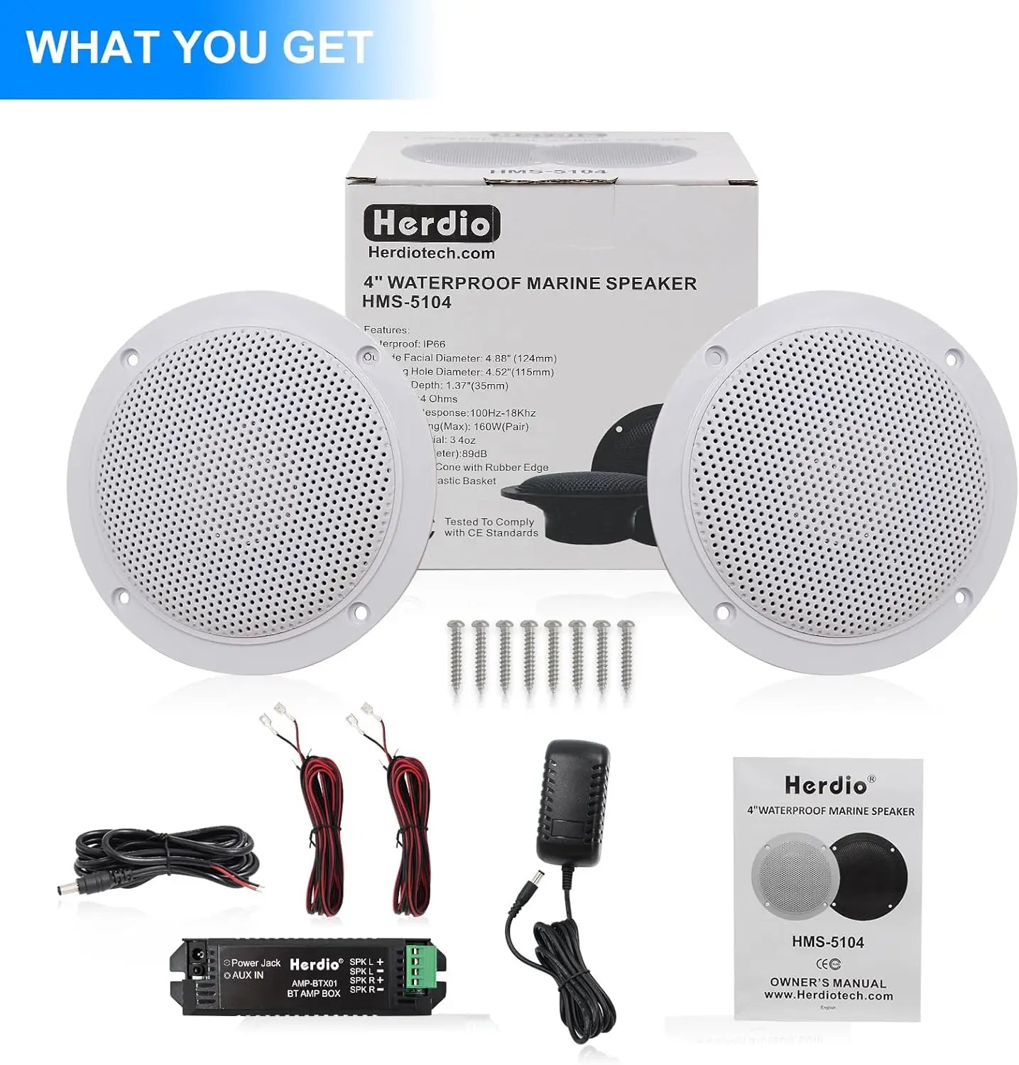 Herdio 2PCS 4 Inch Ceiling Bluetooth Speaker Kit Water Resistant 160W Marine Speakers For Bathroom Kitchen Home Outdoor Camper