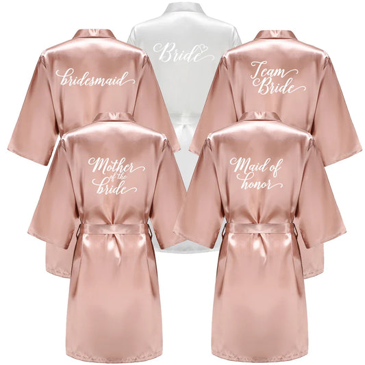 Rose Gold Satin Team Bride Bridesmaid Robe Wedding Bathrobe Gown Women Dressing Sleepwear Mother Maid of Honor Kimono