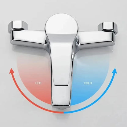 Zinc Alloy Basin Faucets Chrome Wall Mounted Hot Cold Water Dual Spout Mixer Tap For Bathroom Splitter Bath Shower Basin