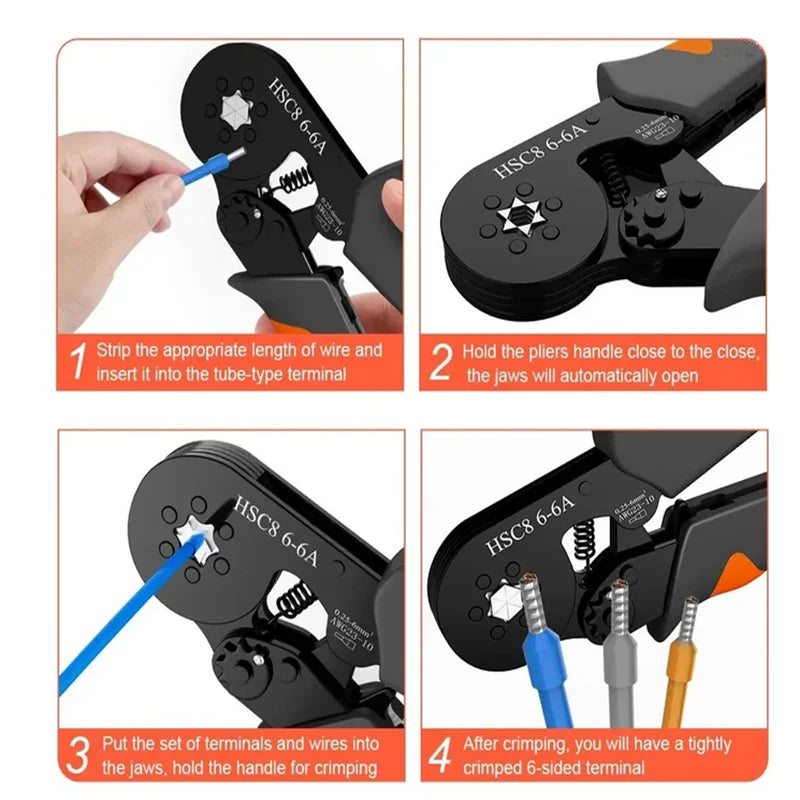 Hexagonal Self-Adjustable Ratchet Ferrule Crimping Tool Kit 23-10AWG 0.25-6mm2 Crimper Kit with 400-2000pcs Wire Terminals
