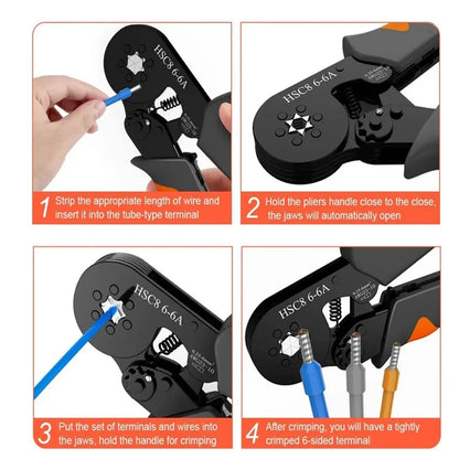 Hexagonal Self-Adjustable Ratchet Ferrule Crimping Tool Kit 23-10AWG 0.25-6mm2 Crimper Kit with 400-2000pcs Wire Terminals