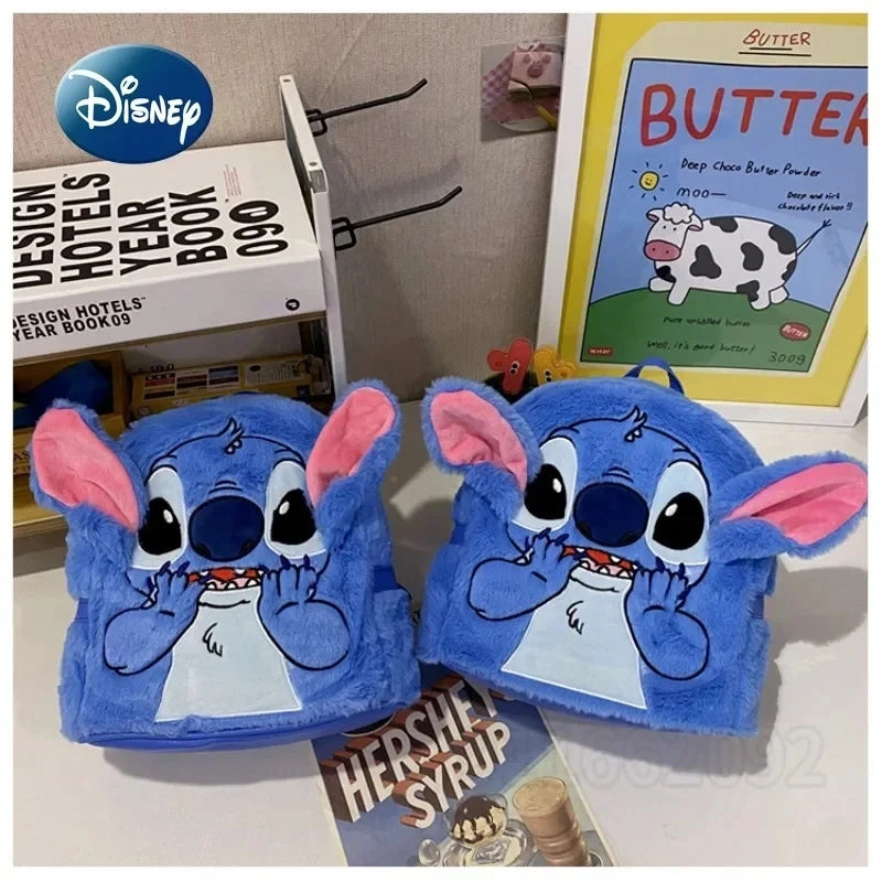 New Disney Stitch Plush Backpack Ins Japanese Blue Funny Cartoon Large-Capacity Student Backpack Kindergarten Bag Child Gift