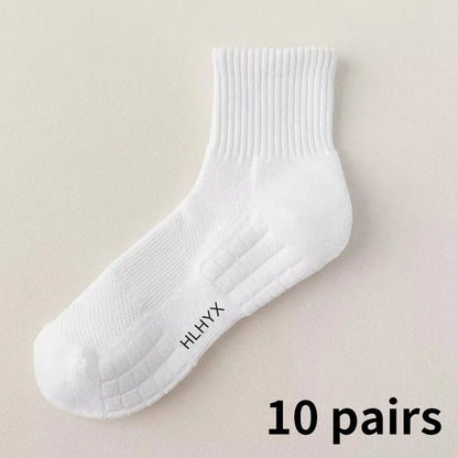 10pairs Socks Men's Cotton Deodorant Winter Towel Bottom with Velvet Mid-tube White Stockings Thickened Sports Basketball Socks