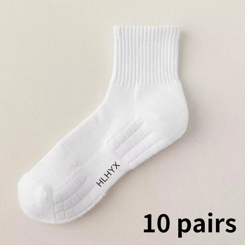 10pairs Socks Men's Cotton Deodorant Winter Towel Bottom with Velvet Mid-tube White Stockings Thickened Sports Basketball Socks