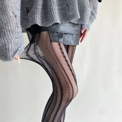 Gothic Women's Irregular Exposed Skin Tights Ripped Fishnet Thin Pantyhose Punk Y2K Hollowed-out Retro Lace Sexy Silk Stockings