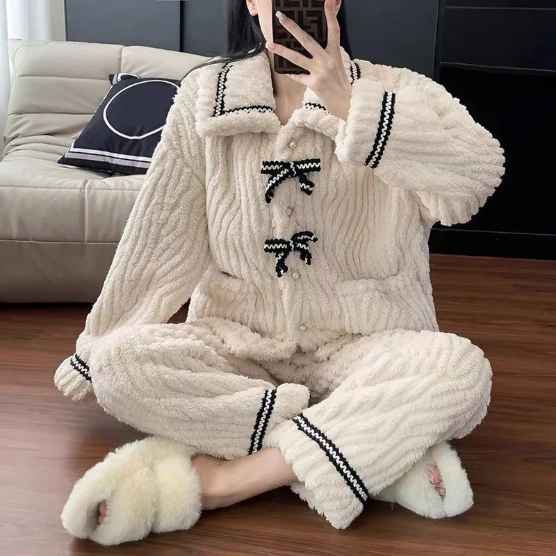 2Pcs/set women's pajamas autumn and winter students home wear padded and thickened warm princess clothes women's clothing