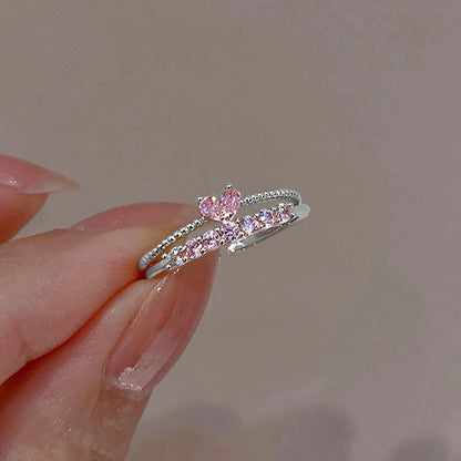 2PCS Aesthetic Elegant Dainty Crystal Heart Rings for Women Girls Gold Color Stackable Delicated Love Finger Ring Set Jewelry