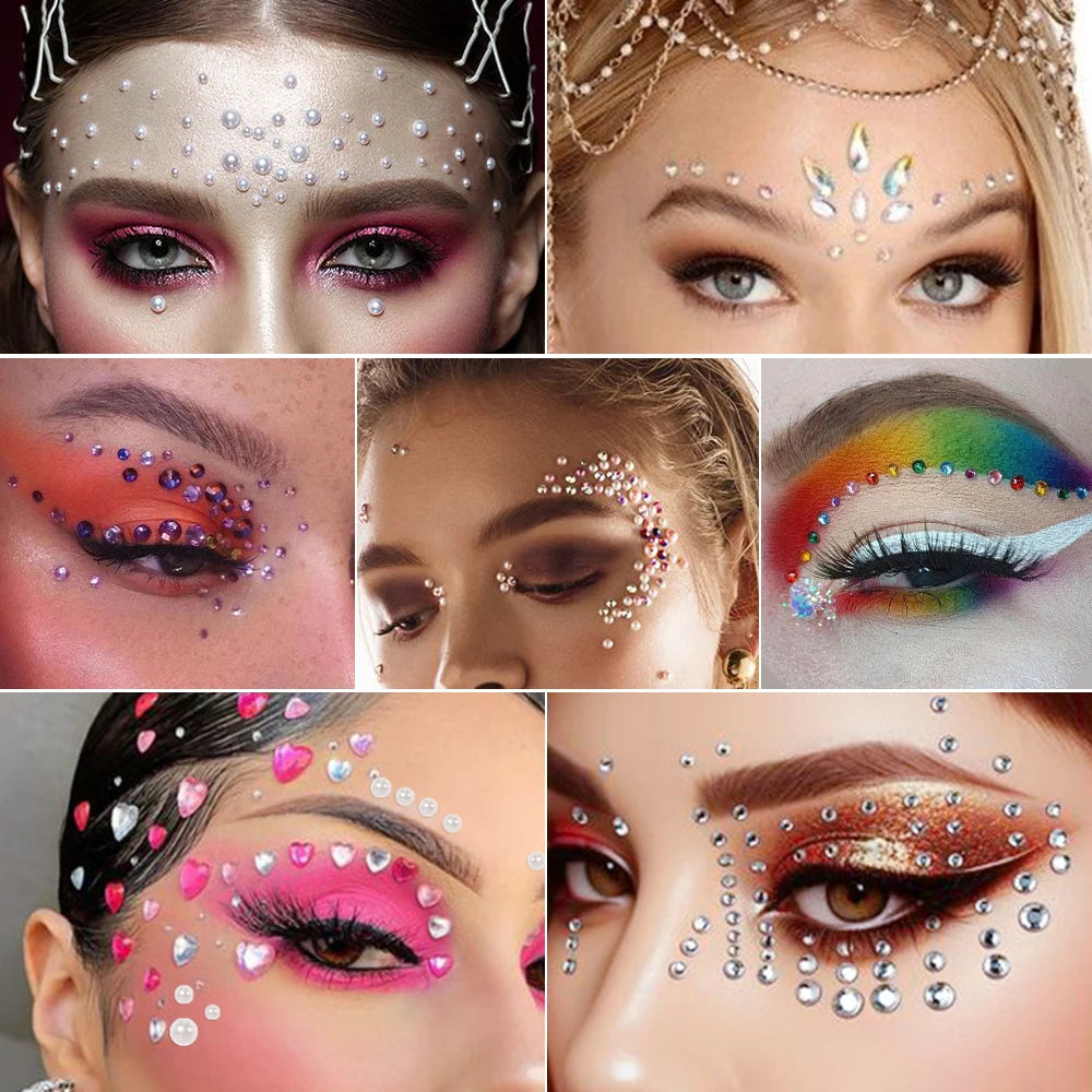 1Pcs Face Diamond Gem Sticker 5D Colorful Rhinestone Tattoo Eyeshadow Stickers fo Festival Nail Body Makeup Bling Jewel DIY Deco