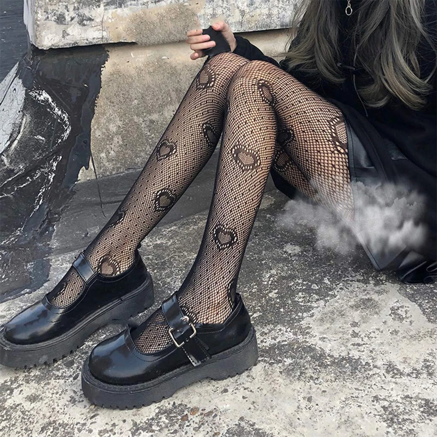 Kawaii Gothic Hollow Out Pantyhose Lolita Bow Knot Fishnet Stockings Women Spicy Girl Black White Sexy Thin Ins Tide Lace Tights