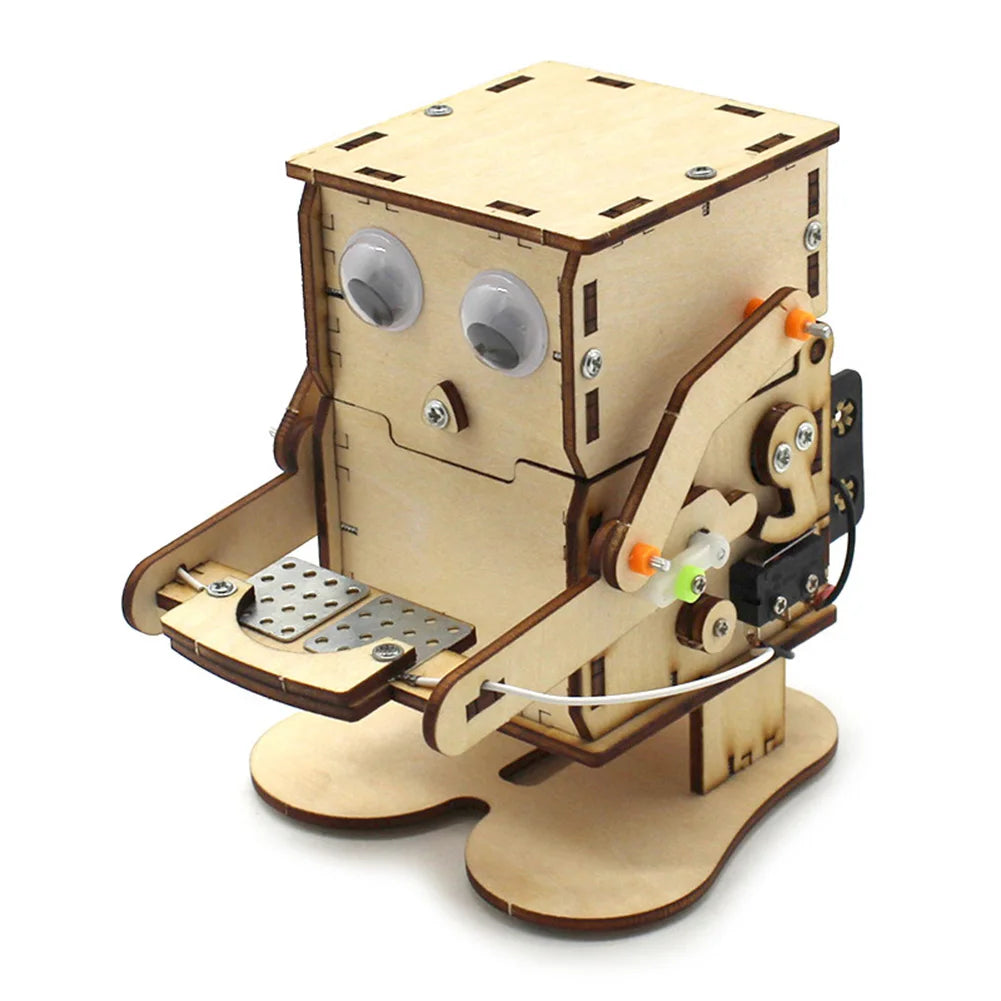 DIY Robot Eating Coin Wood Model Teaching Learning Stem Project Kit for Kid Science Experiment Education Toy Wooden Assemble Kit