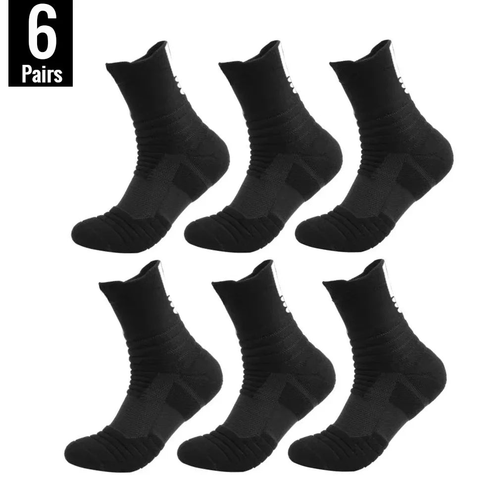 6/3/1 Pairs New Men Sports Running Fitness Flight Short Tube Socks Women's Towel Bottom Basketball Socks Solid Color Black Socks