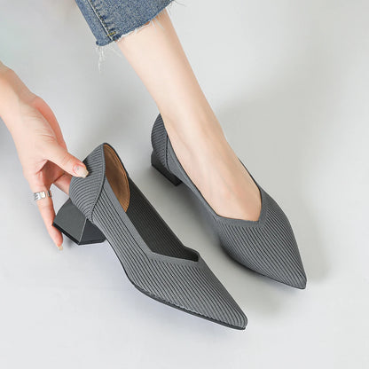 2025 New Women's High Heels Large 42/43 Fashion Pointed Anti slip Rubber Bottom Knitted Breathable Shoes