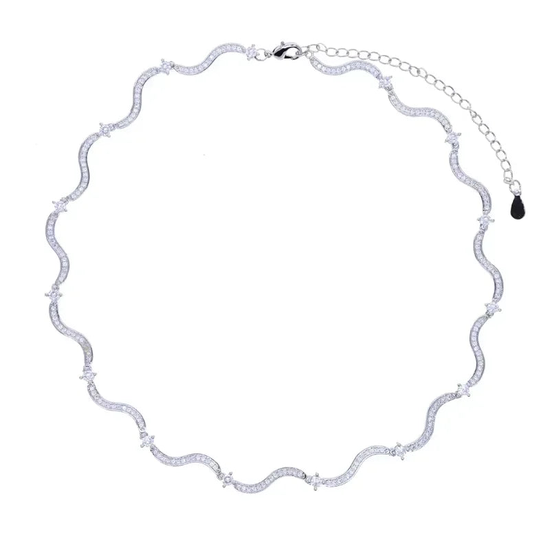 Fashionable Women's Wave Band Bracelet Ring Earring Necklace Set with 5A Cubic Zirconia CZ in Micro Pave Setting