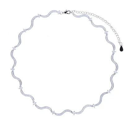 Fashionable Women's Wave Band Bracelet Ring Earring Necklace Set with 5A Cubic Zirconia CZ in Micro Pave Setting