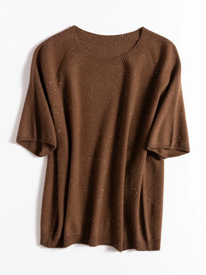 SuyaDream, 100%Merino Wool Pullovers for Woman, Round Neck, Short Sleeved Sweaters, 2025 Fall Winter Soft Warm Top, Pink, Olive