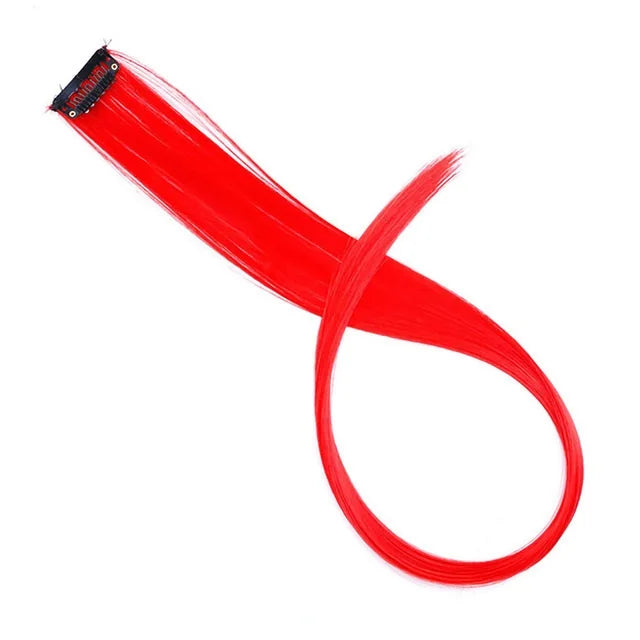 5PCS 22Inch Synthetic Long Straight Hair Clips Rainbow Hair Extension Colored Red Green Blue Hairpiece for Women