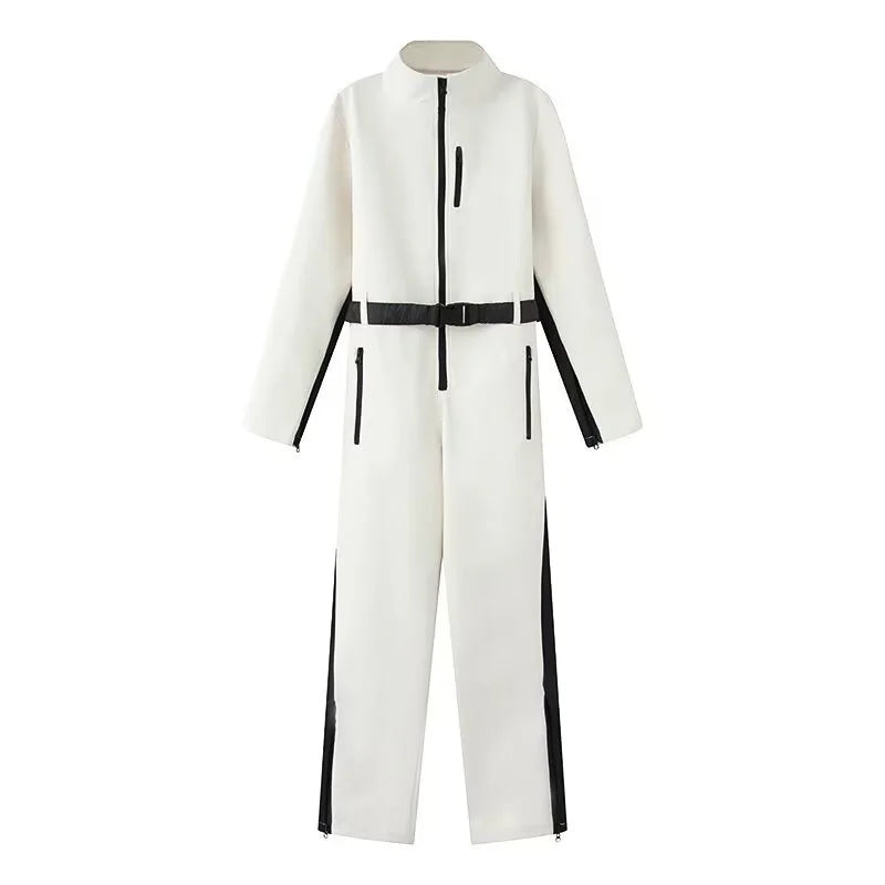 2025 Women's Elegant Skateboard One-piece Fleece Ski Bodysuit Female Long Sleeve Waterproof Windproof Patchwork Skiing Jumpsuits