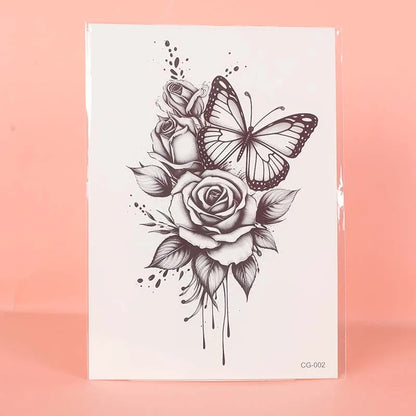 Butterfly and Rose Waterproof Temporary Tattoo for Arm and Leg, Long-Lasting, Realistic Fake Tattoo for Men and Women