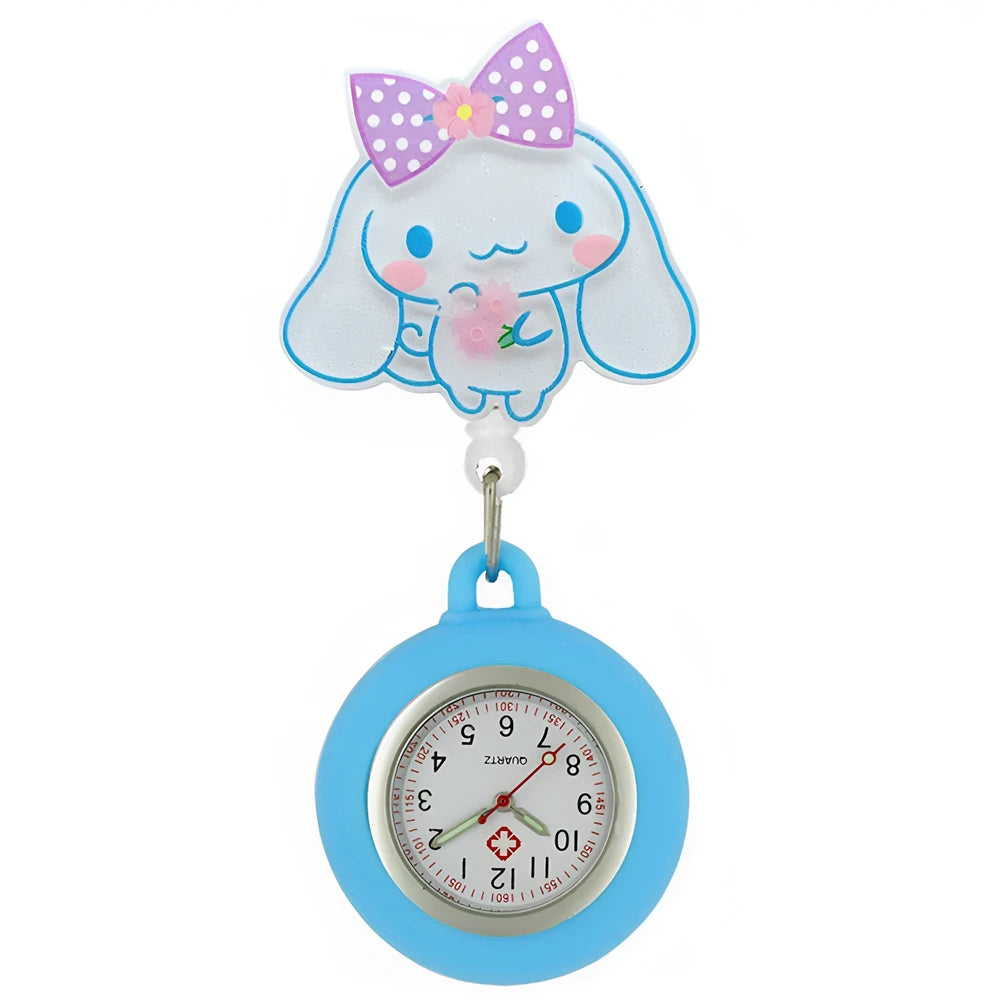 MINISO Nurse Doctor Hospital Medical Workers Lovely Cat Dog Health Care Hang Clip Badge Reel Pocket Watches Retractable Clock