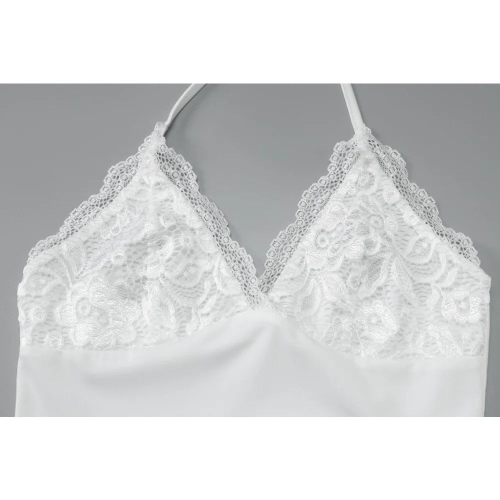 Black Lace Patchwork Halter Top Women Summer Solid Ruched Backless Sleeveless Tank Top Streetwear Clothes