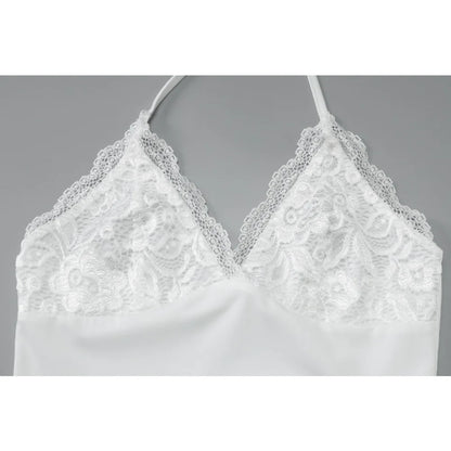 Black Lace Patchwork Halter Top Women Summer Solid Ruched Backless Sleeveless Tank Top Streetwear Clothes