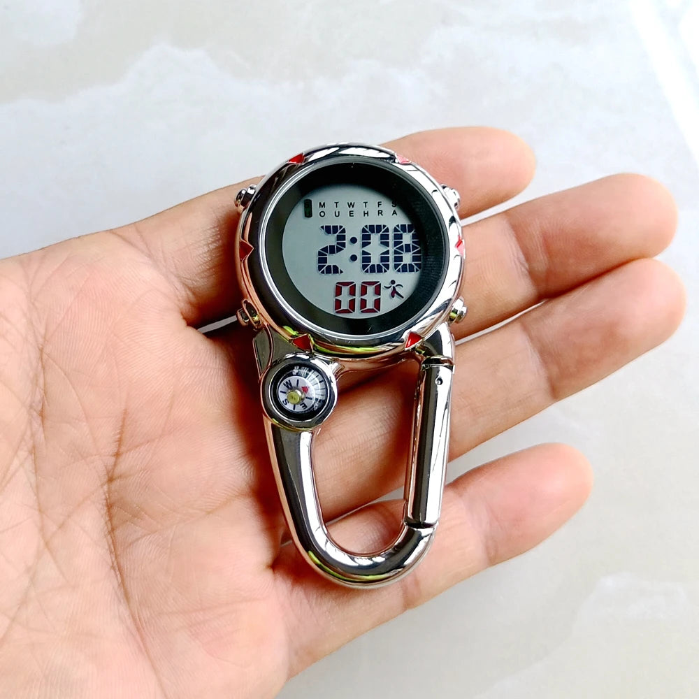 Unisex Women Mens Nurse Doctor Carabiner Clip Digital Electronic Luminous Multi-function Keychains FOB Pocket Watches Hang Clock