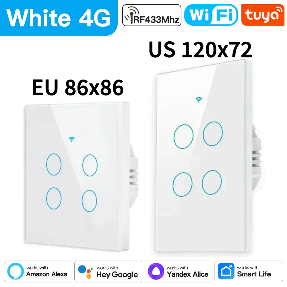TNCE Tuya Switch WIFI RF US/EU, 1/2/3/4 Gang No/With Neutral Wire Wall LED Light Controller, Smart life, Voice Alexa Google Home