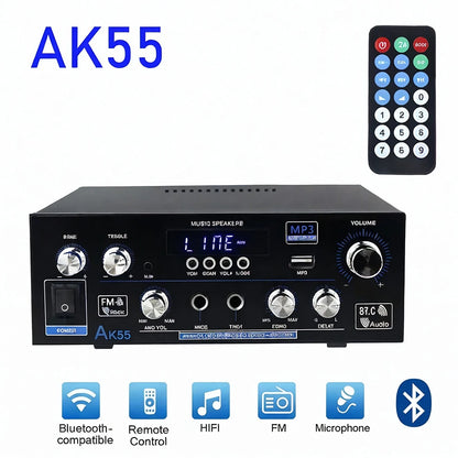 AK55 HiFi-Digitalverstärker Kanal 2.0 Bluetooth Surround Sound AMP Max Power 90Wx2 Lautsprecher für Heimauto BT 5.0 Audio AMP