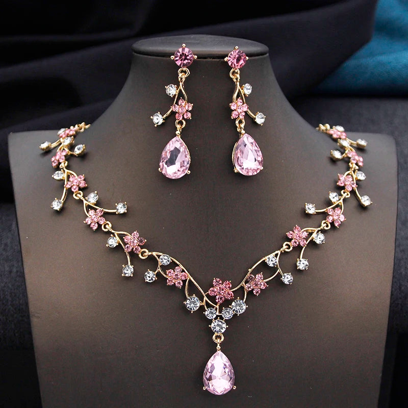 Rhinestone Water Drop Bridal Jewelry Sets for Women Choker Necklace Earring Set Wedding Bride Jewelry Sets