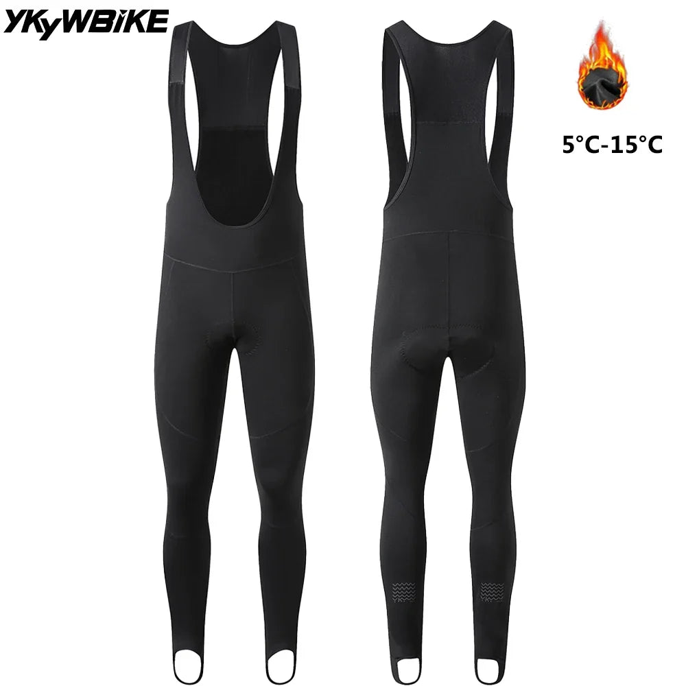 YKYWBIKE Men Cycling Tights & Pants Bib Thermal Fleece Bicycle Bib Pants Long Road Bike Bib Tights 5-15¡ãC Warm Riding Clothing