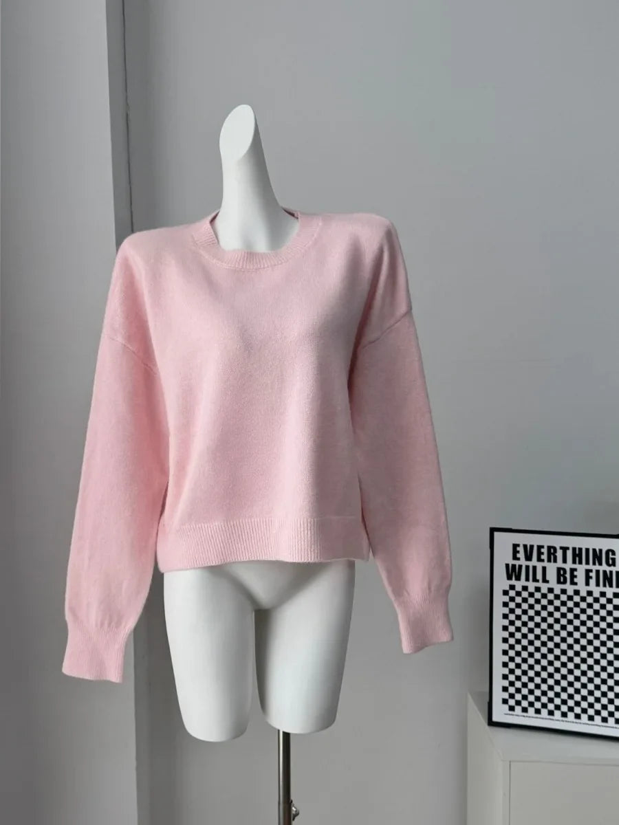 Hirsionsan Basic O Neck Basic Sleeve Sweater Women 2025 Oversized Short Knitted Pullovers Female Casual Thick Warm Soft Tops