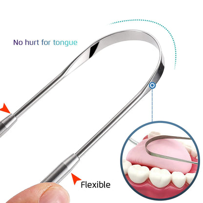 1/2/3Pcs Reusable Stainless Steel Useful Tongue Scraper Cleaner Fresh Breath Cleaning Coated Tongue Oral Hygiene Care Tools