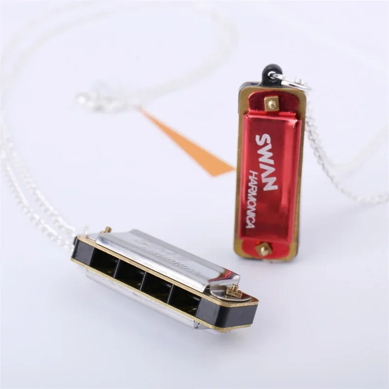 4 Holes 8 Tones Mini Harmonica Metal Chain Necklace Style High Quality Mouth Organ Woodwind Musical Instrument Gifts For Kids
