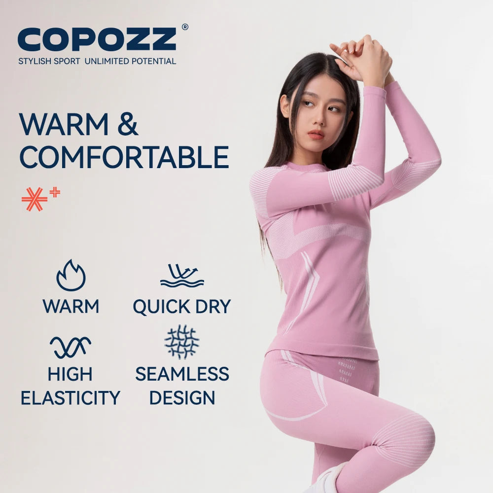 COPOZZ Men Women Ski Thermal Underwear Sets Quick Dry Functional Compression Tracksuit Tight Snowboarding Tops and Pants Adult