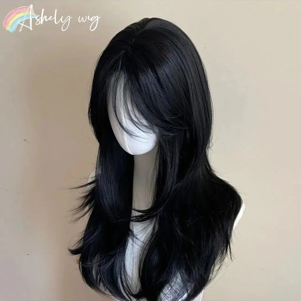Ashely Black Wig Female Headband Body Wavy Rose Hair Net Models in French Bangs High Quality Simulation Hair Synthetic Wig 가발