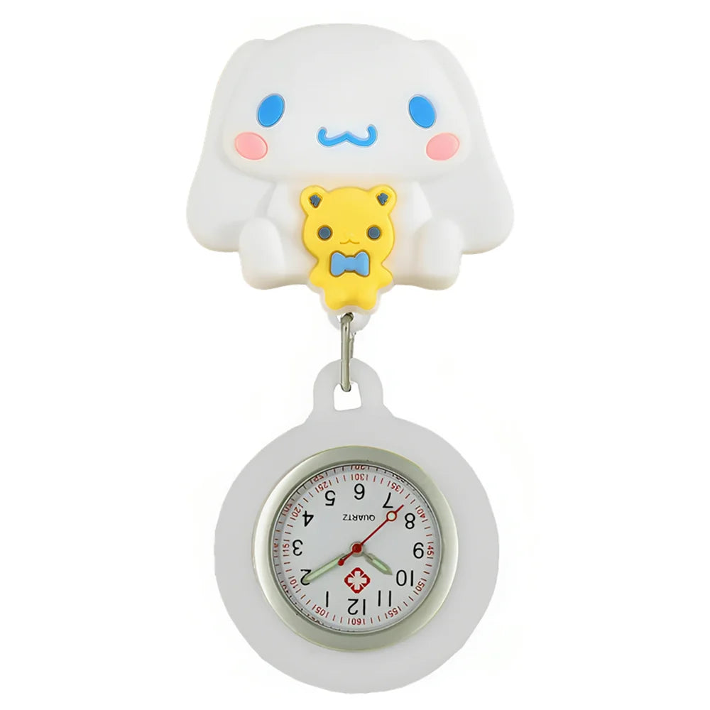 MINISO Cartoon Cute Cat Dog Rabbit Kitty Nurse Doctor Students Pretty Badge Reel Clip Hang Pocket Watches Clock Hospital Gifts