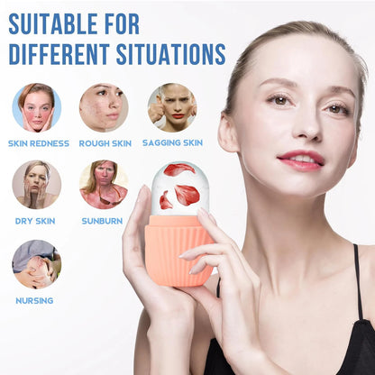 3-piece facial cleansing tool, stainless steel heart-shaped scraping tool, ice facial roller, a flannel bag