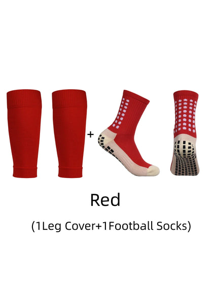 1 pair of combination classic glue point anti slip football socks and leg protection socks