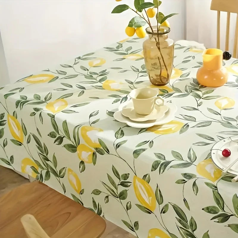 Lemon Leaves Printed Rectangle Tablecloth for Holiday Party Decor Washable Summer Lemon Waterproof Table Cloths Home Decorations