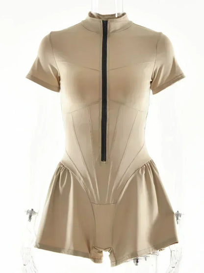 Elegant Women Zip-up O-neck Long Sleeve Jumpsuit Streetwear 2025 Summer Autumn Female Overalls One Piece Fitness Sports Bodysuit