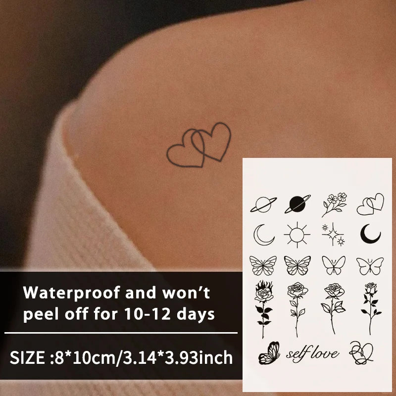 1 Stück wasserdichte temporäre Tattoo-Aufkleber mit kleinem Muster, langlebig und wasserdicht für ein bis zwei Wochen, für Arm und Bein.