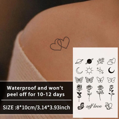 1 Stück wasserdichte temporäre Tattoo-Aufkleber mit kleinem Muster, langlebig und wasserdicht für ein bis zwei Wochen, für Arm und Bein.