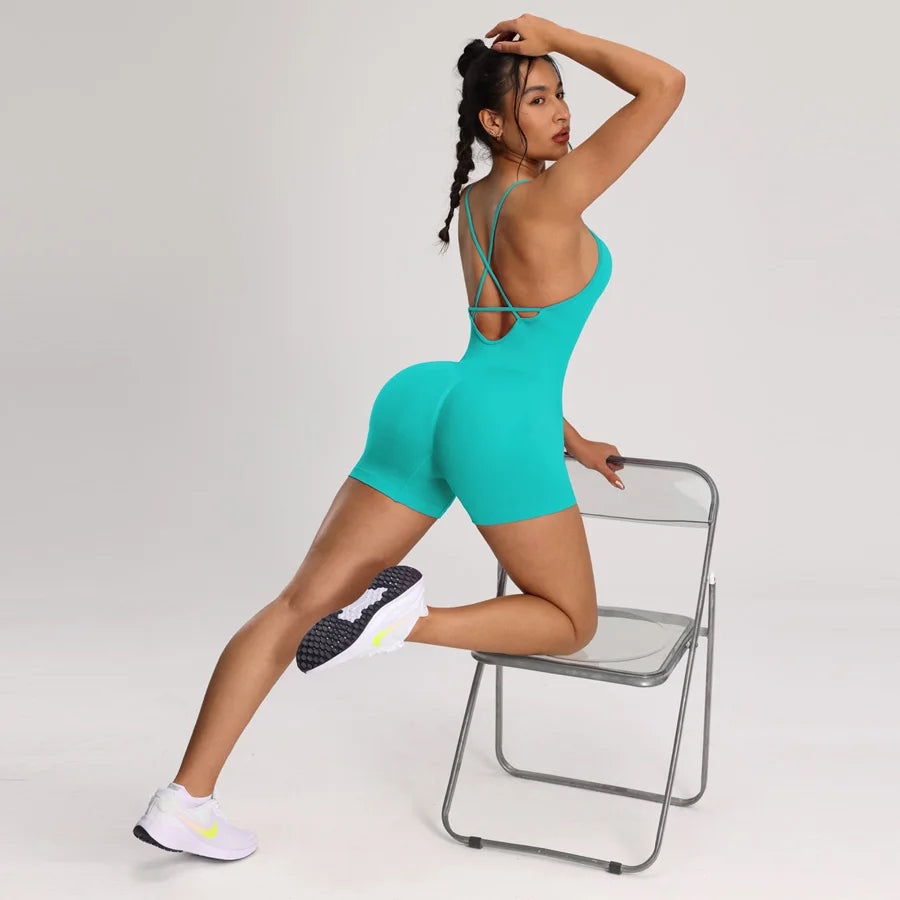 Backless Women's Bodysuit Yoga Combi-pants Shorts Jumpsuits Gym-to-Street Overalls Summer Fitness Jumpsuit for Gym Rompers