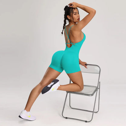 Backless Women's Bodysuit Yoga Combi-pants Shorts Jumpsuits Gym-to-Street Overalls Summer Fitness Jumpsuit for Gym Rompers