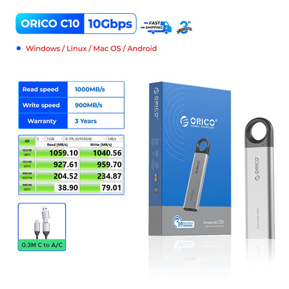 ORICO 1TB External SSD Up to 1050MB/S Hanging Hole Design Portable Solid State Drive Storage PSSD for Tablets Laptops C10